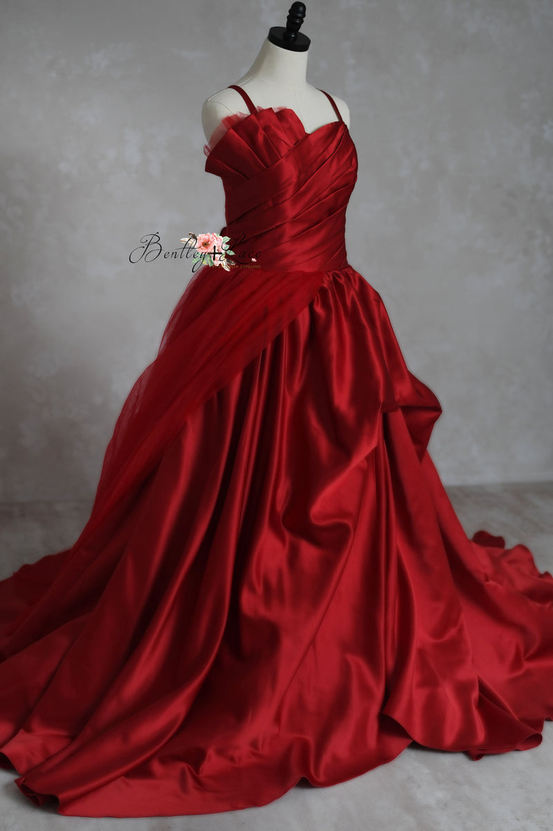 red satin adult gown for special occasions and events