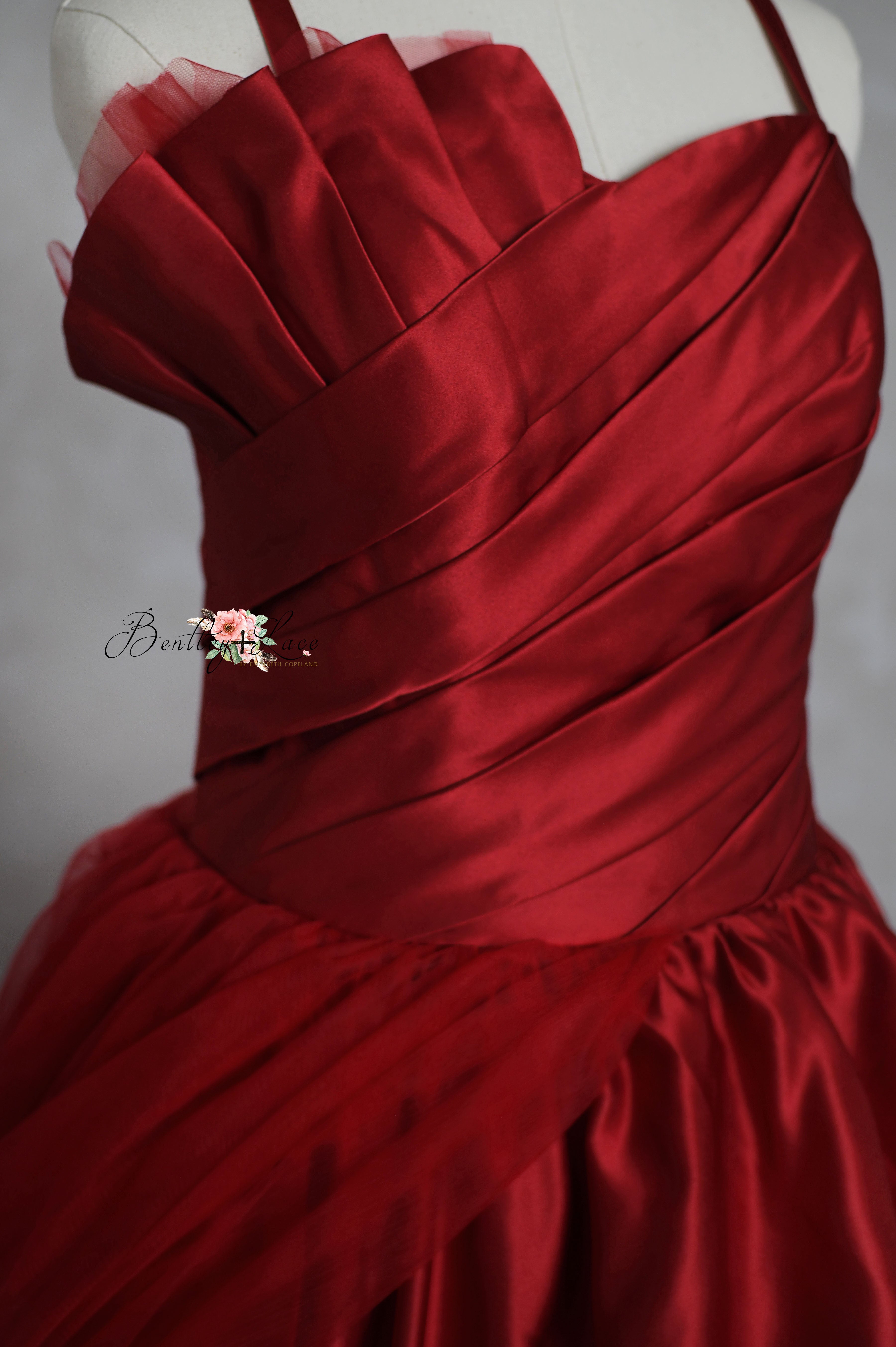 red holiday gown for Photography sessions