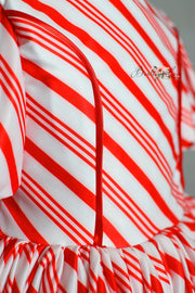 Candy Cane Lane Set: Dress+ Detachable Apron Option-Editorial Dress, Couture Gown, Special Occasion Dress