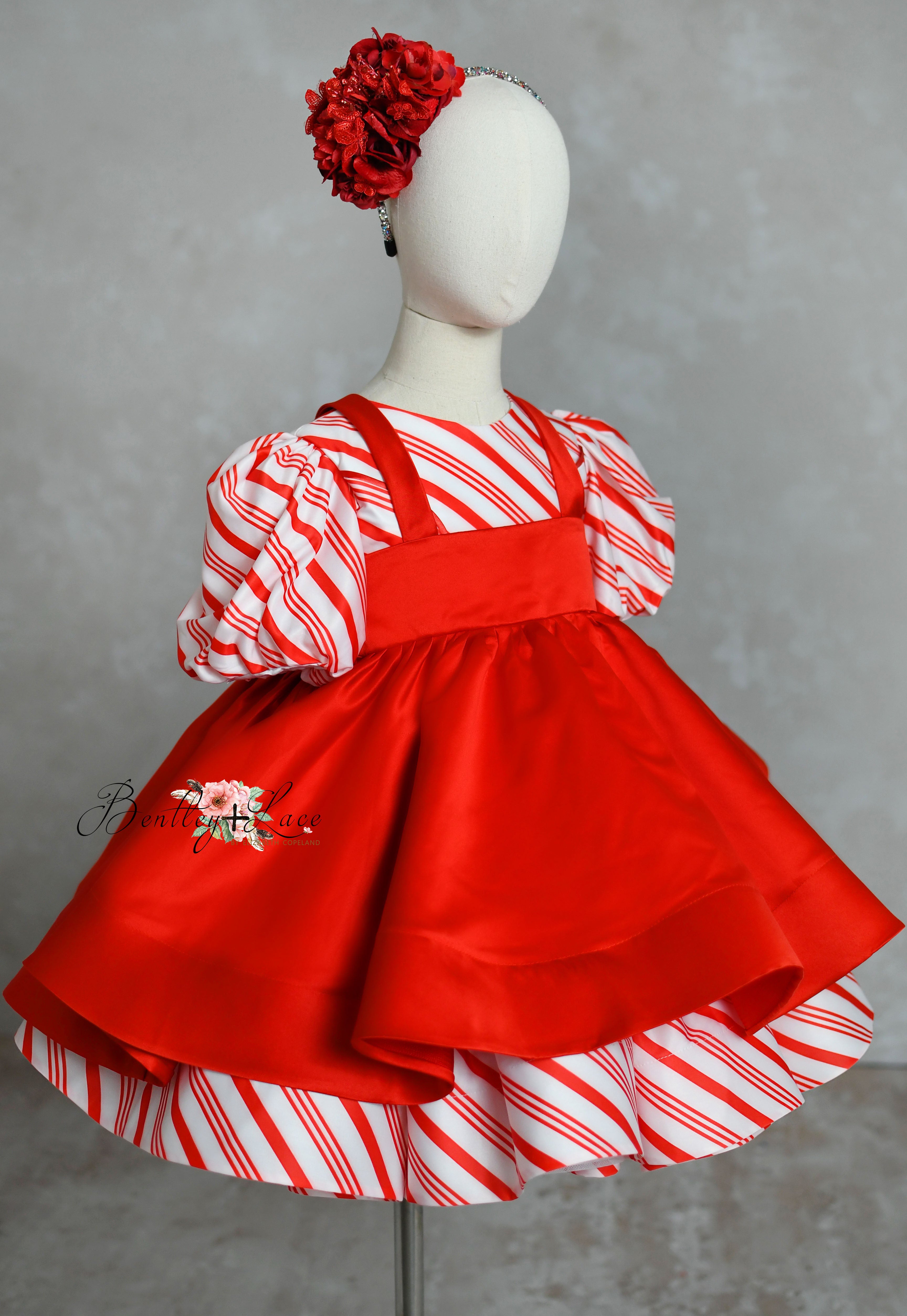 candy cane children's dress with detach apron