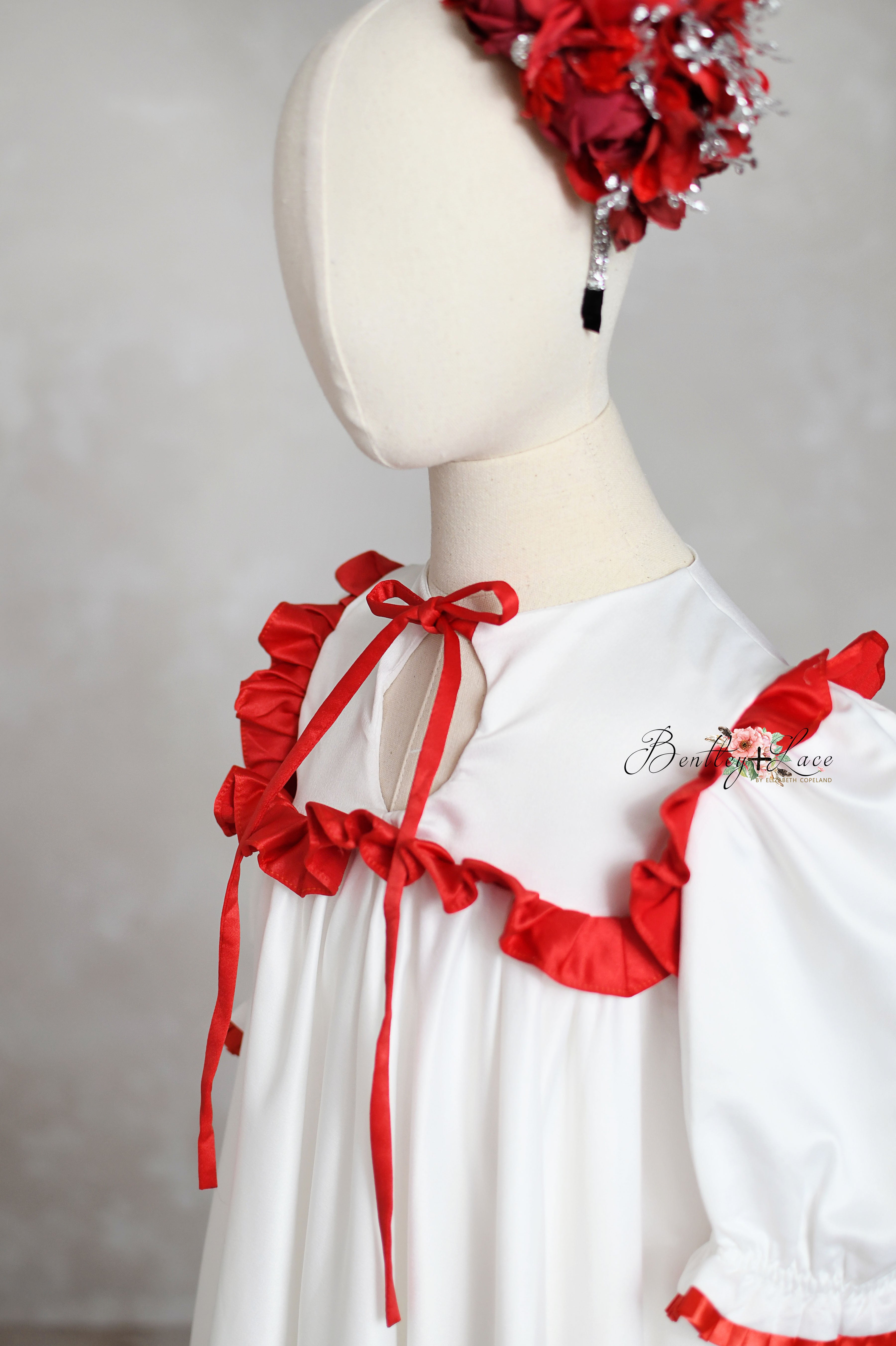 White nightgown with festive red trims