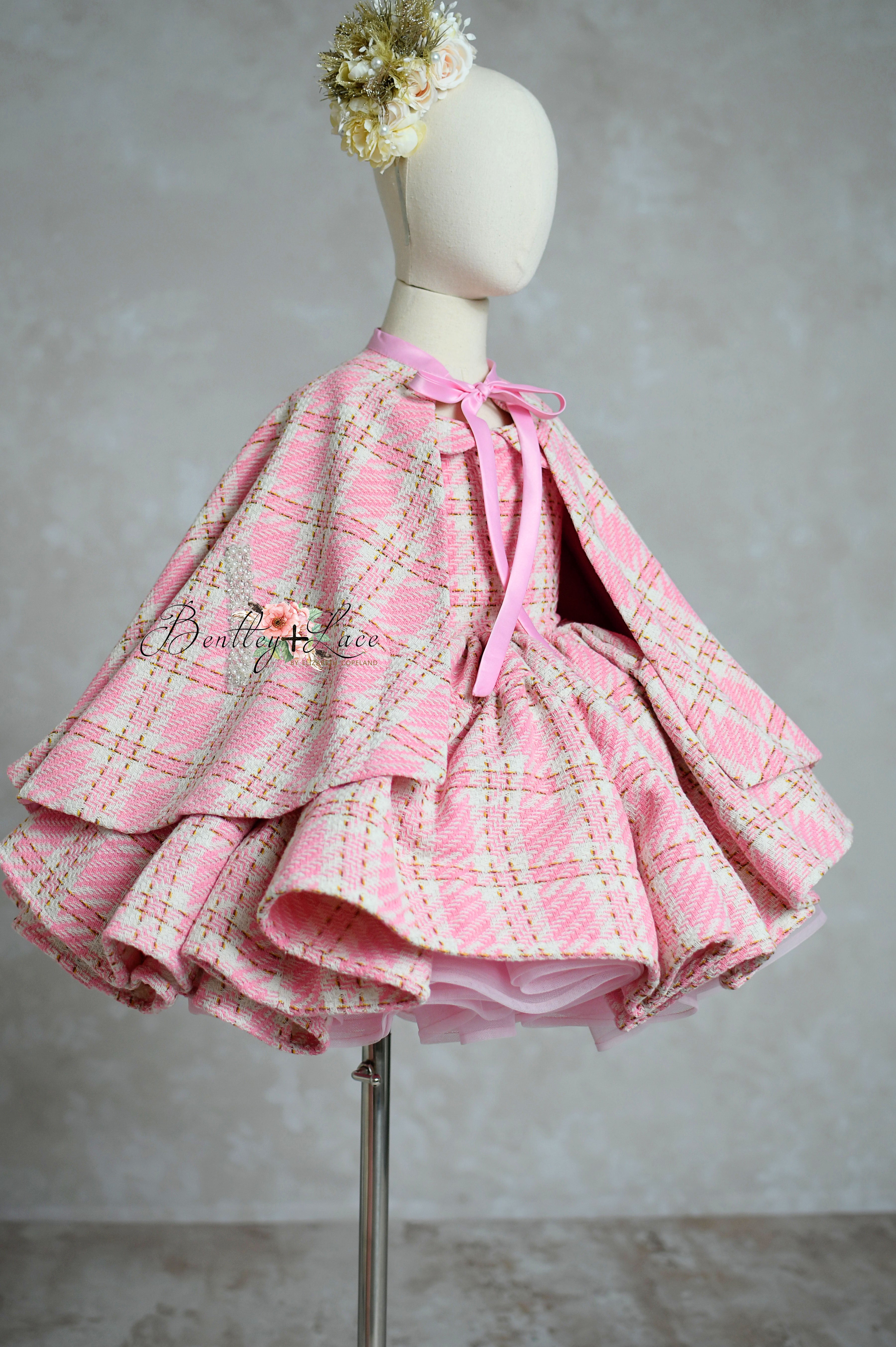 Elle Woods - "Chic Plaid" -Petal Length Gown + Cape (5-7Year)