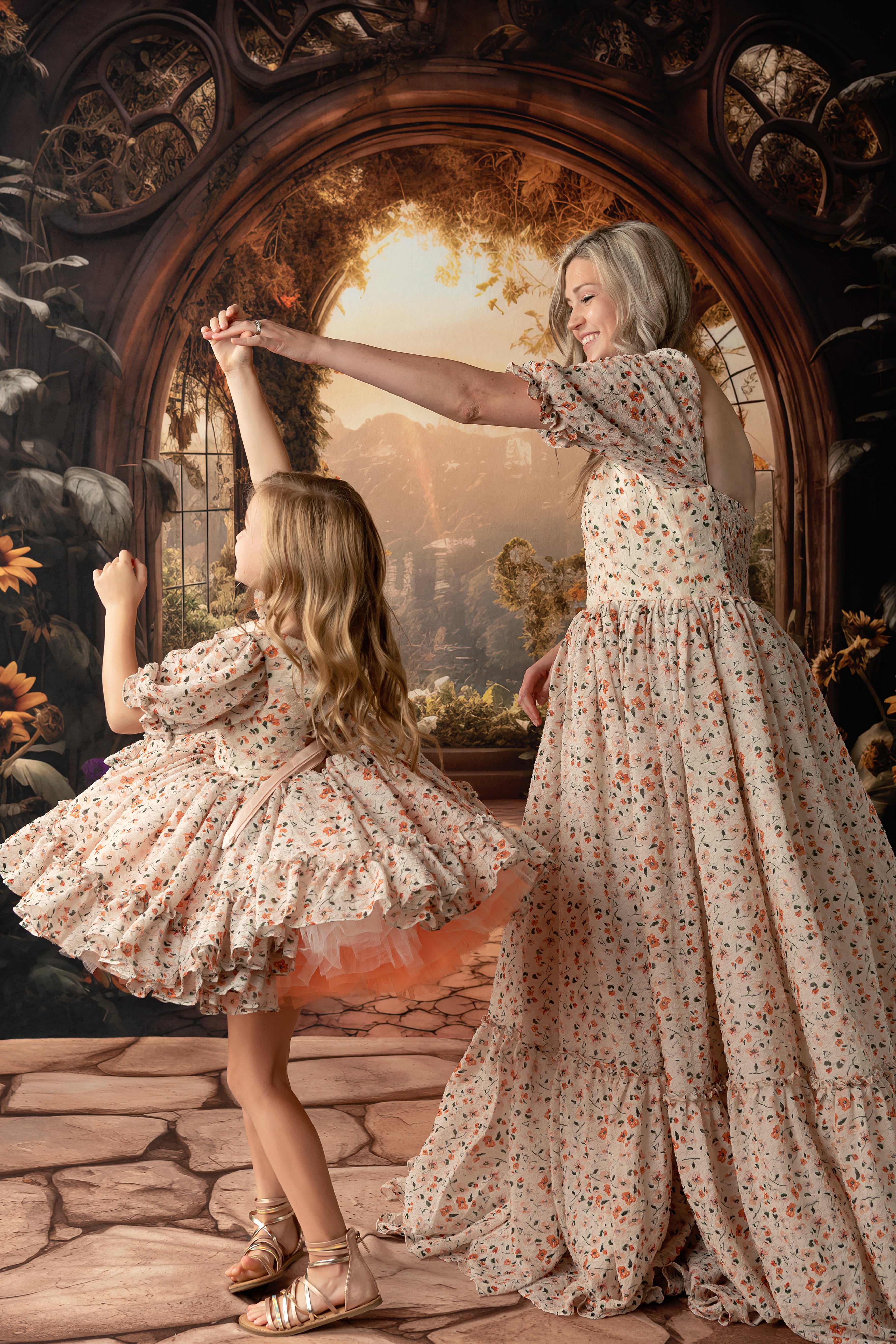 Couture Rental Gown: Floral Revival  Ivory/Peach (Teen-up to Adult size 6)
