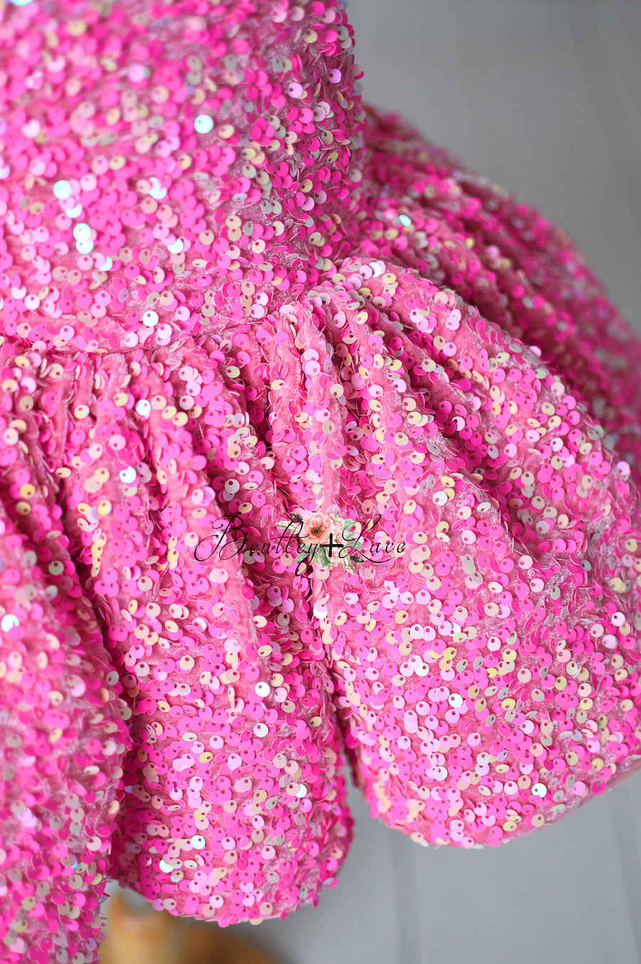 Retro Velvet Glam Pink Candy Sequin Petal Gown  – Couture Editorial Dress for Special Occasions
