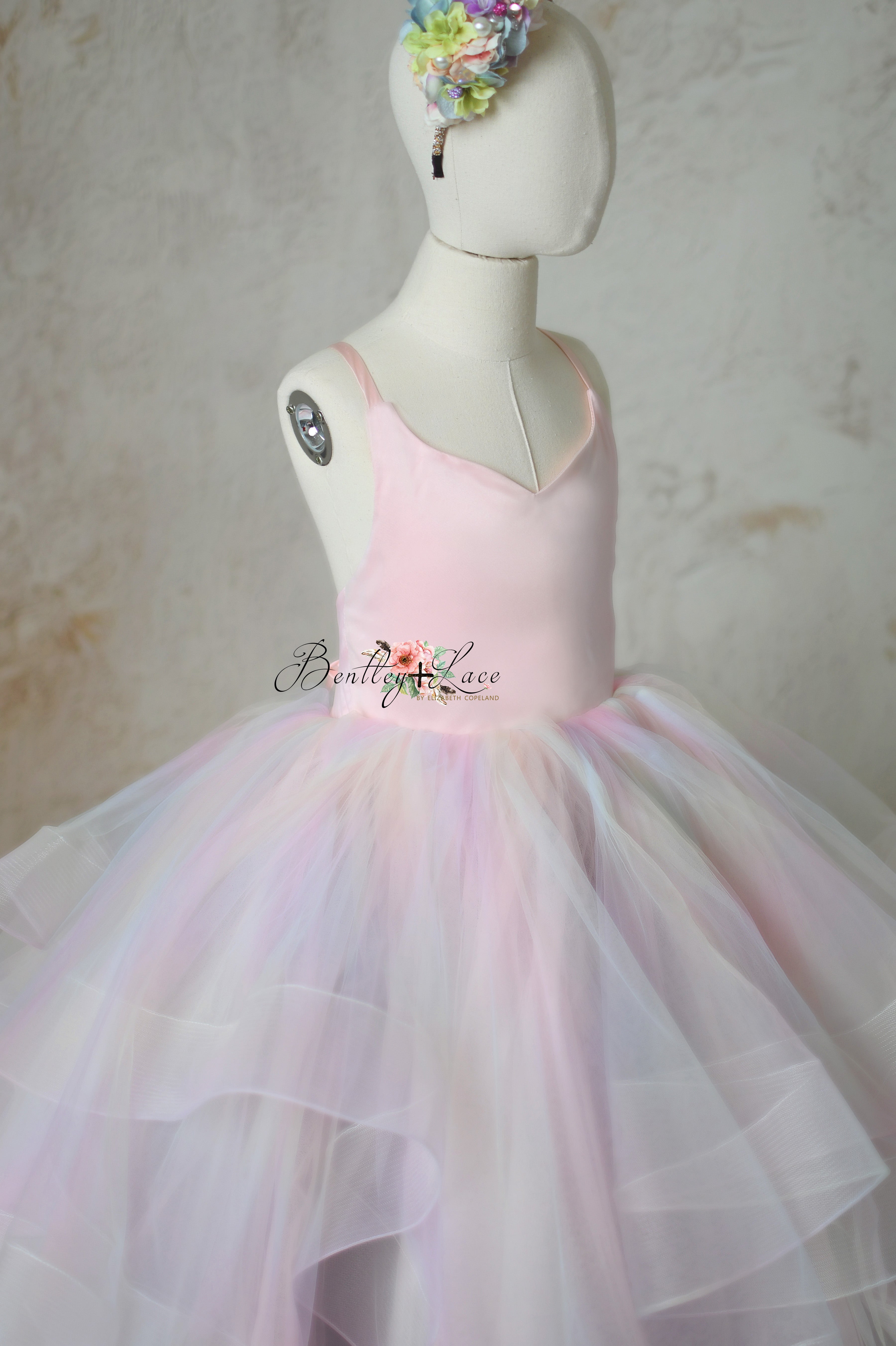 Chasing Rainbows | Customizable Pastel Dress with Detachable Tulle Sleeves for Photography & Special Occasions