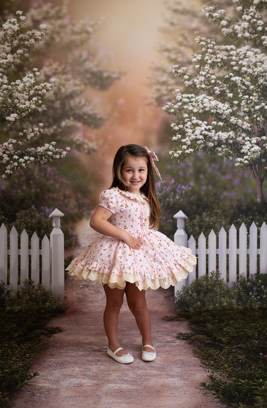 Garden Affair Vintage Inspired Dress -Set includes Dress, Bow, detachable apron