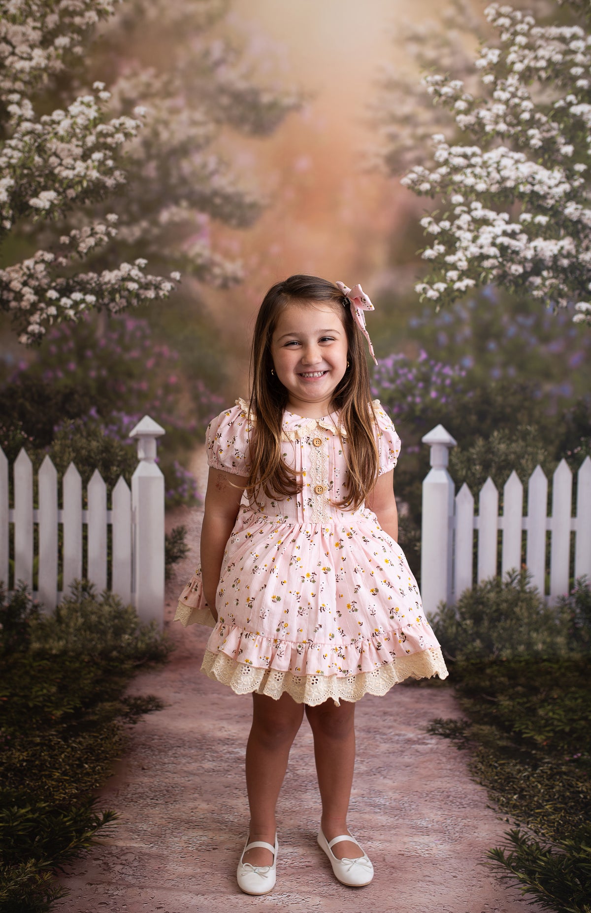 Garden Affair Vintage Inspired Dress -Set includes Dress, Bow, detachable apron