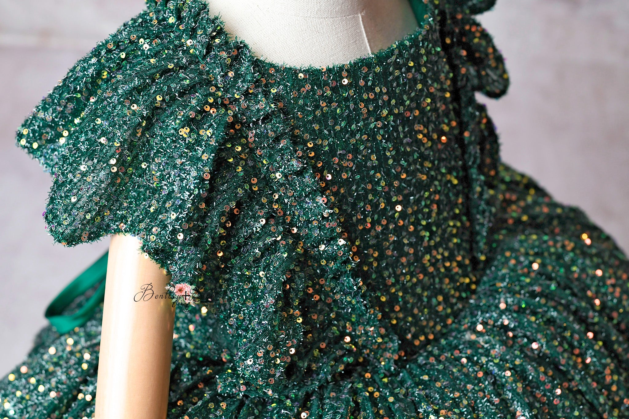 Couture holiday rental gown: "Holly" -  petal length ( 6 Year - Petite 7 Year up to petite 8)