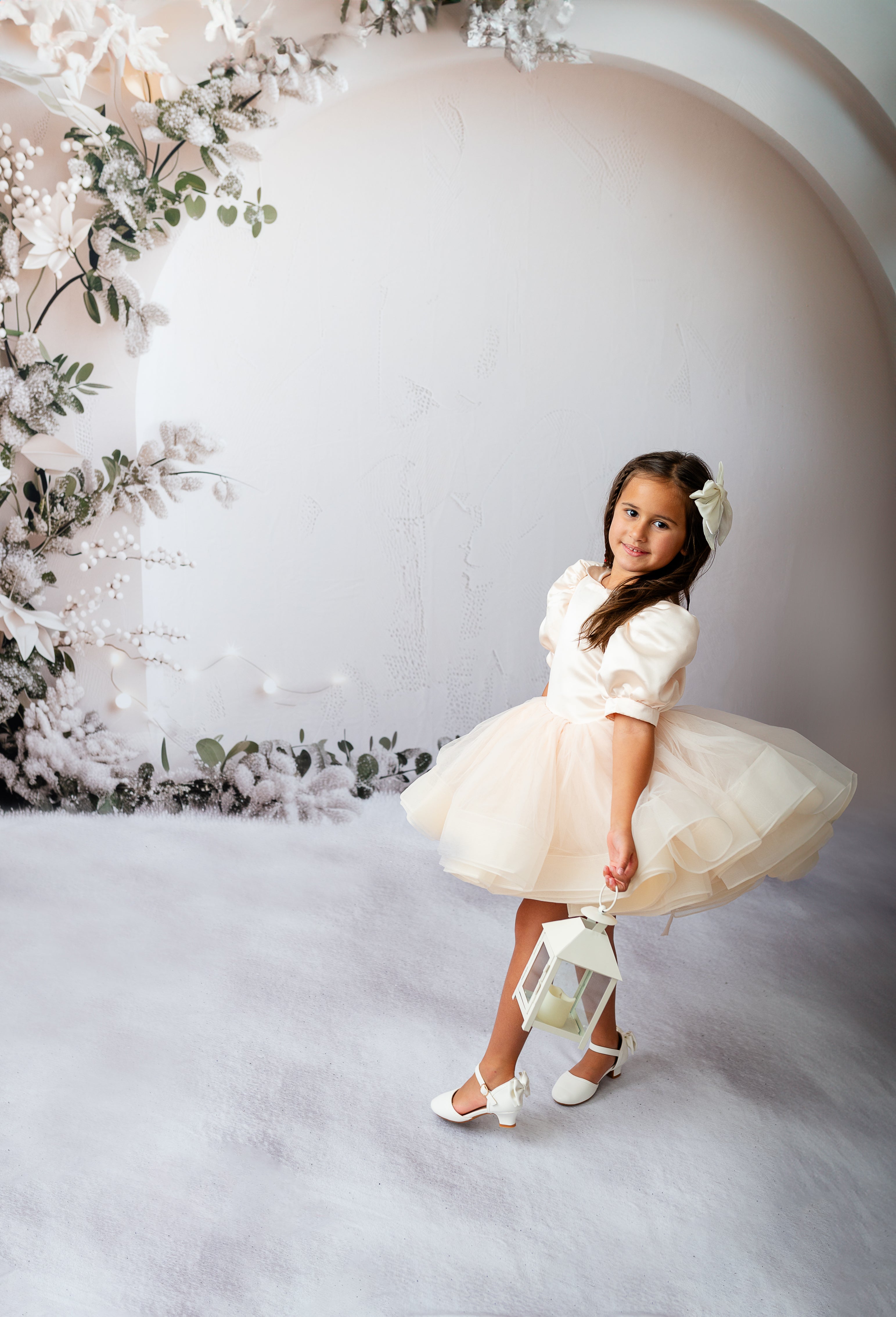 girl wearing simple satin and tulle dress