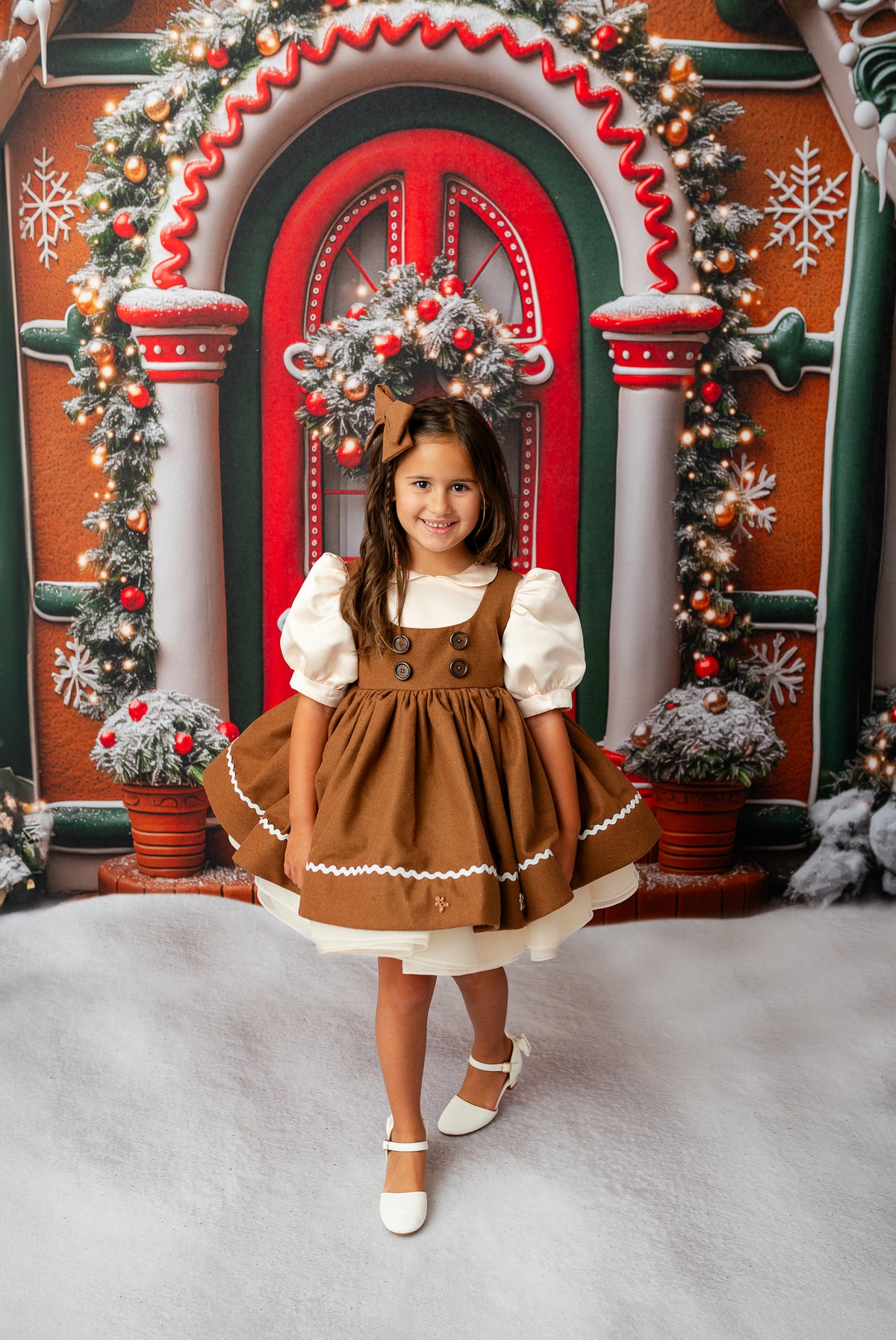 Gingerbread Dress Set with Apron | Bow Add-On Option | Custom Colors & Fabrics | Editorial Couture Gown for Special Occasions
