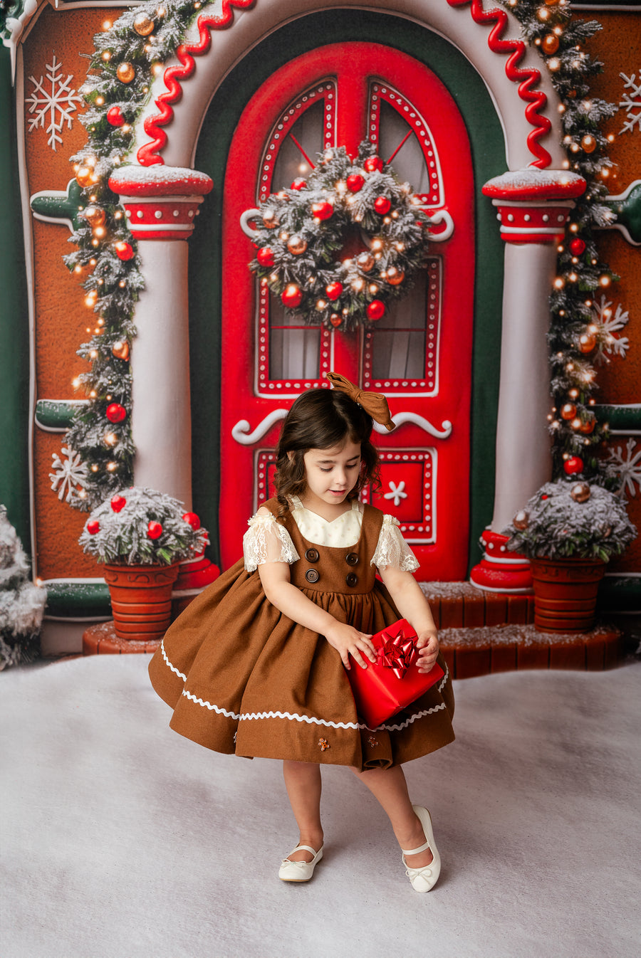 Gingerbread Dress Set with Apron | Bow Add-On Option | Custom Colors & Fabrics | Editorial Couture Gown for Special Occasions