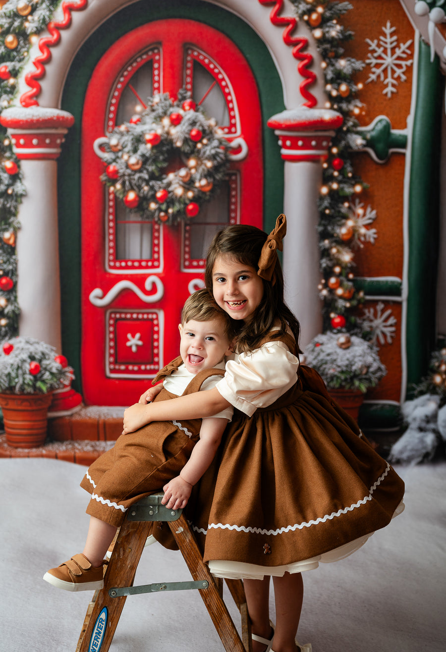 Gingerbread Dress Set with Apron | Bow Add-On Option | Custom Colors & Fabrics | Editorial Couture Gown for Special Occasions