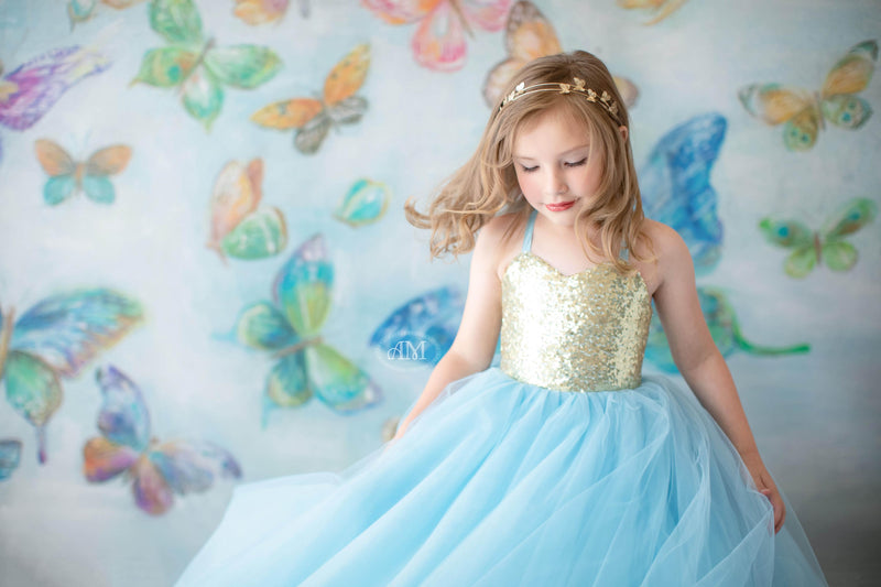 Simple Tulle Floor-Length Dress with Glitter Bodice | Custom Color Options | Editorial Couture for Special Occasions