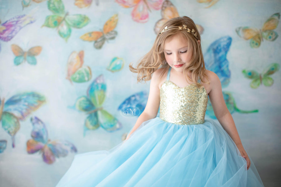 Simple Tulle Floor-Length Dress with Glitter Bodice | Custom Color Options | Editorial Couture for Special Occasions