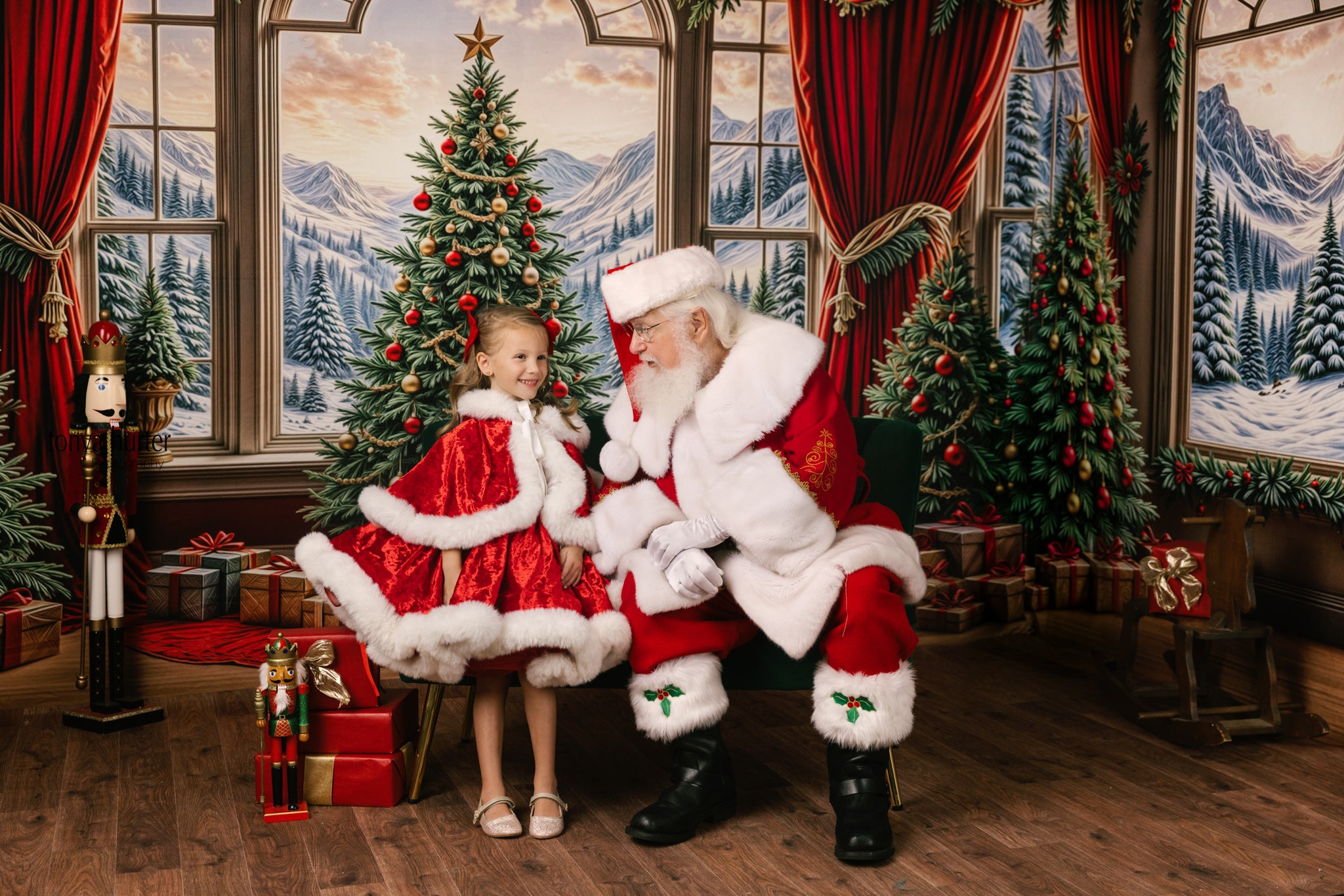 Mrs. Claus & Co. – Deluxe Holiday Dress Set (5–7 Years) | Includes Dress, Detachable Bow, Bodice & Cape