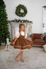 Gingerbread Dress Set with Apron | Bow Add-On Option | Custom Colors & Fabrics | Editorial Couture Gown for Special Occasions