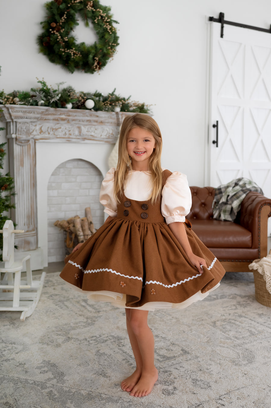Gingerbread Dress Set with Apron | Bow Add-On Option | Custom Colors & Fabrics | Editorial Couture Gown for Special Occasions