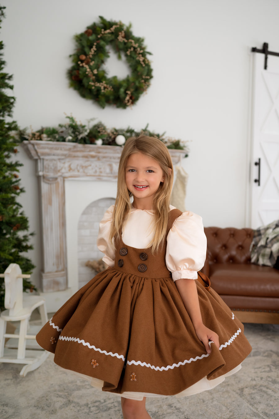 Gingerbread Dress Set with Apron | Bow Add-On Option | Custom Colors & Fabrics | Editorial Couture Gown for Special Occasions