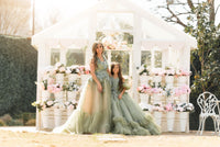 EUC RETRIED RENTAL "Sage Symphony " Couture Floor length gown  ( 7 Year - Petite 9 Year)