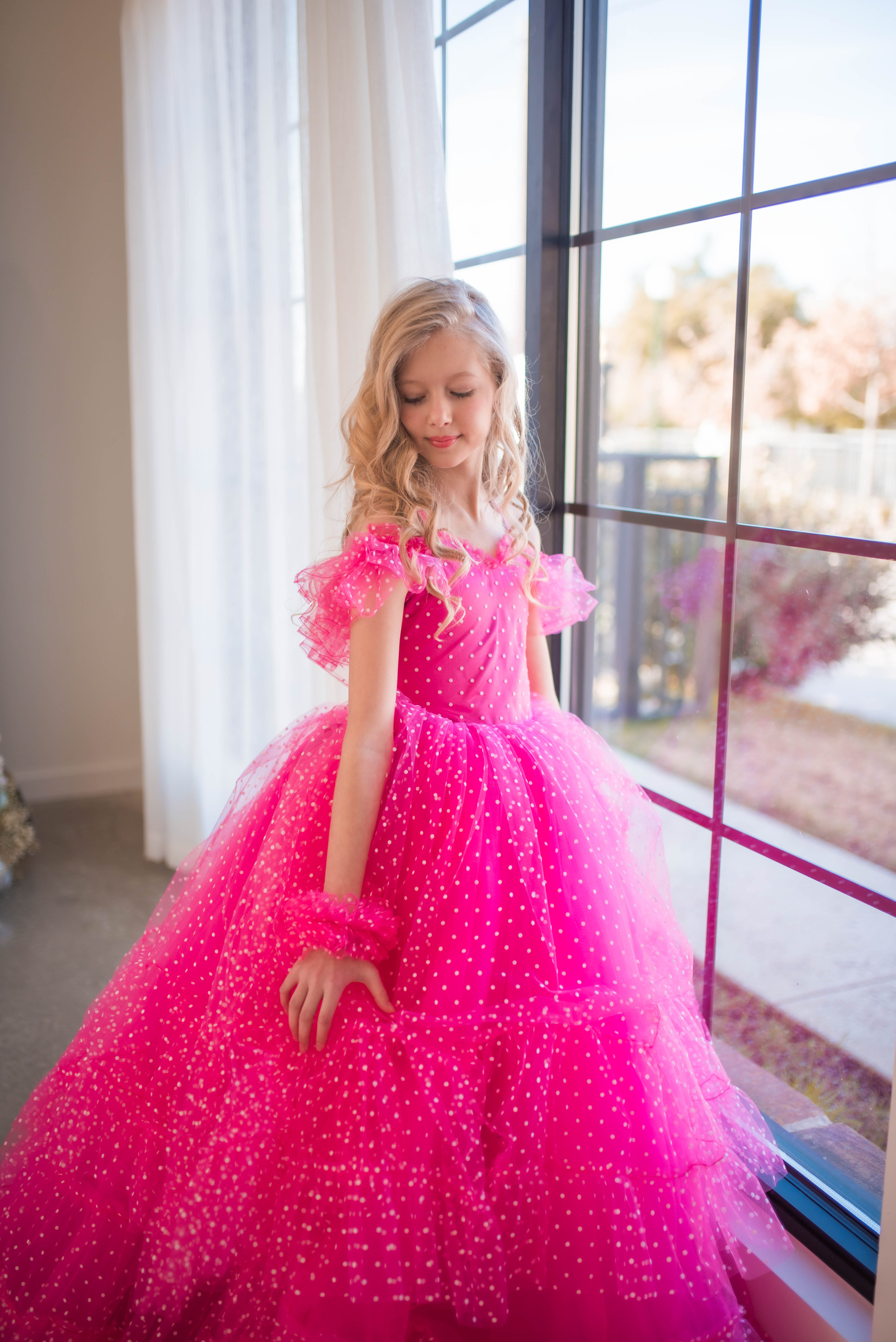 Swish Dots Couture Gown -pink- Floor length dress   (12 Year - 14 Year)