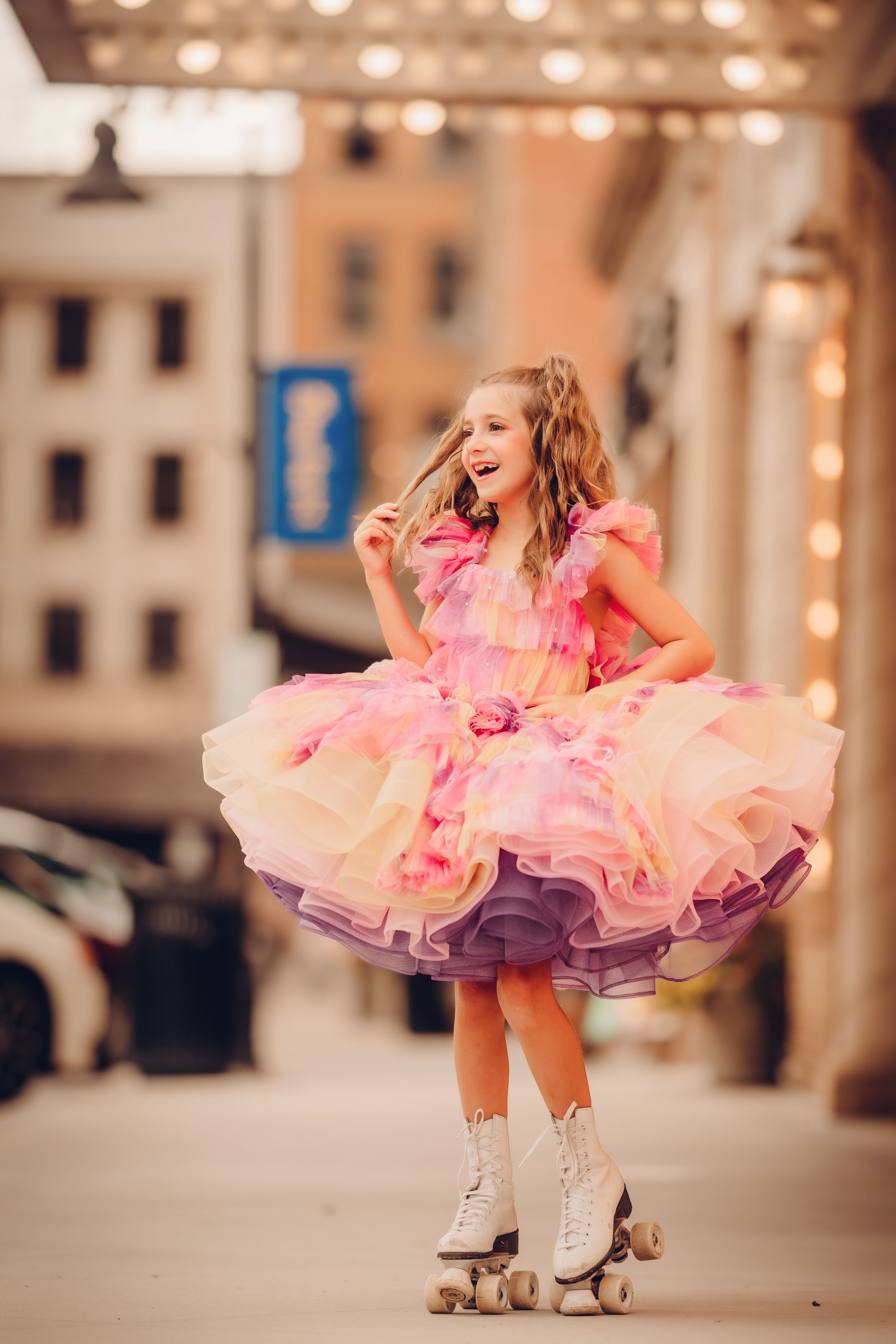 "Sunset Sorbet" petal  Length Dress ( 6 Year - Petite 7 Year)-