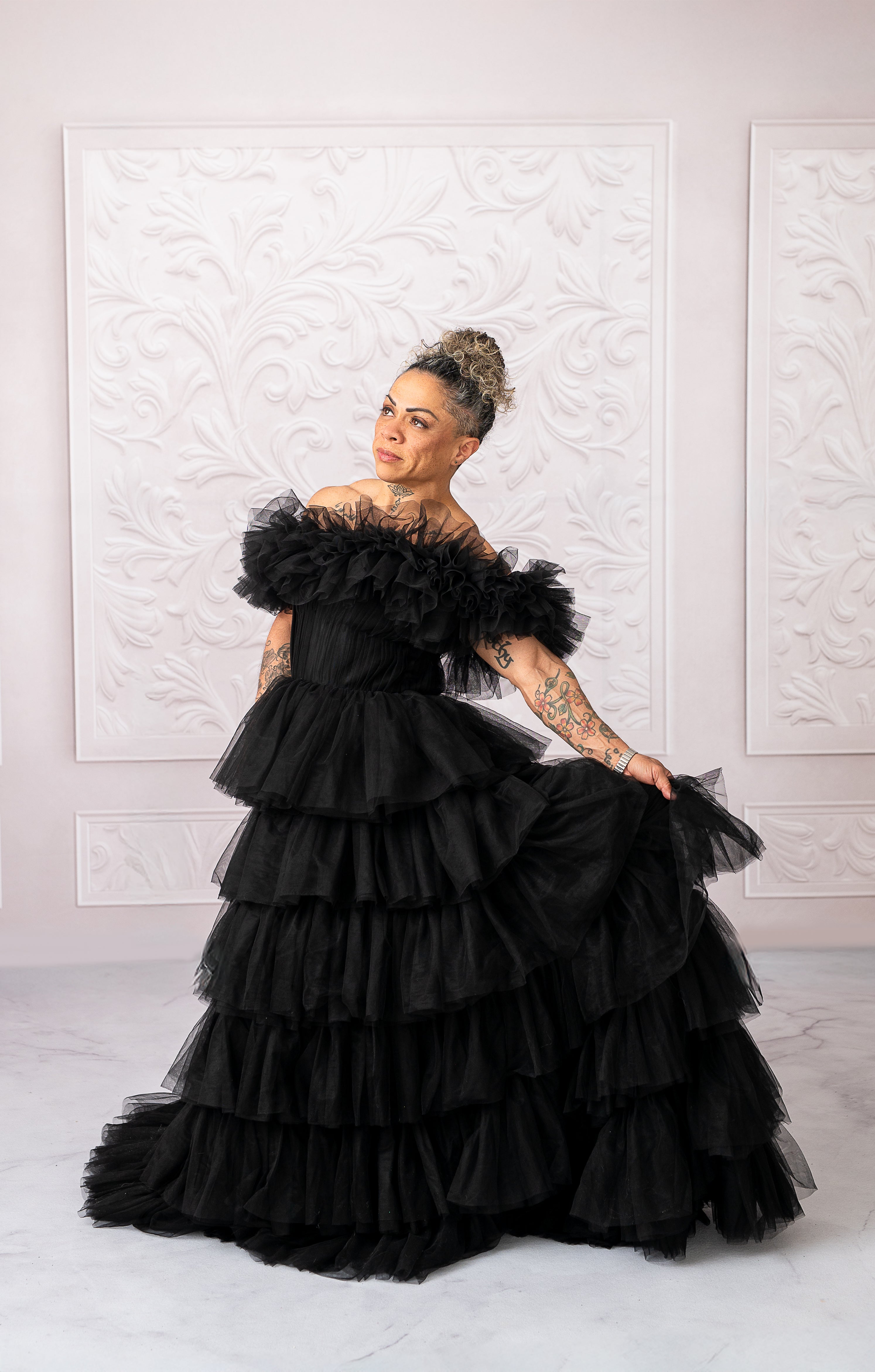 AURORA Floor Long Couture Rental Gown Black  (11 year-Pettie Adult 4)