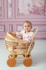 Close-up of lace collar on heirloom baby romper

