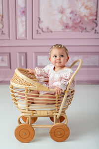 Close-up of lace collar on heirloom baby romper

