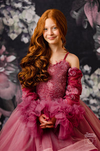 new CONDITION "Whispering Pink " - Floor Length Gown+detach lace sleeves - (8 - 11 YEAR)