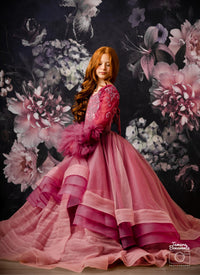 new CONDITION "Whispering Pink " - Floor Length Gown+detach lace sleeves - (8 - 11 YEAR)