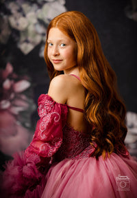 new CONDITION "Whispering Pink " - Floor Length Gown+detach lace sleeves - (8 - 11 YEAR)
