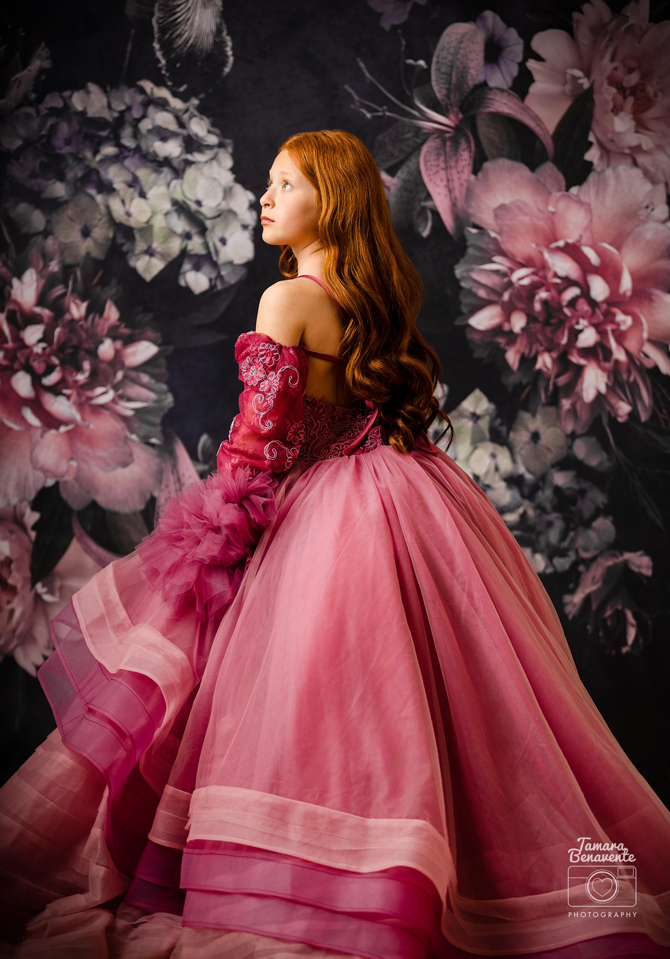 "Whispering Pink " - Floor Length Gown+detach lace sleeves - (8 - 11 YEAR)