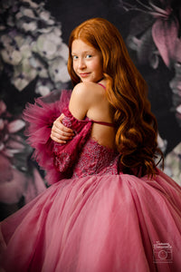 new CONDITION "Whispering Pink " - Floor Length Gown+detach lace sleeves - (8 - 11 YEAR)