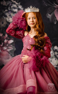 new CONDITION "Whispering Pink " - Floor Length Gown+detach lace sleeves - (8 - 11 YEAR)