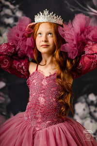 new CONDITION "Whispering Pink " - Floor Length Gown+detach lace sleeves - (8 - 11 YEAR)