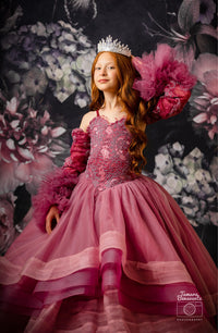 new CONDITION "Whispering Pink " - Floor Length Gown+detach lace sleeves - (8 - 11 YEAR)