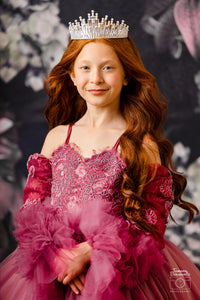 new CONDITION "Whispering Pink " - Floor Length Gown+detach lace sleeves - (8 - 11 YEAR)