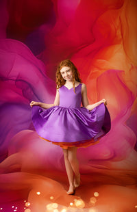 ready to ship Reversible "Taylor" PURPLE /ORANGE  Petal  Length Dress 8-9 YEAR