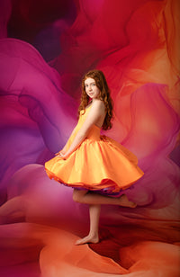 ready to ship Reversible "Taylor" PURPLE /ORANGE  Petal  Length Dress 8-9 YEAR