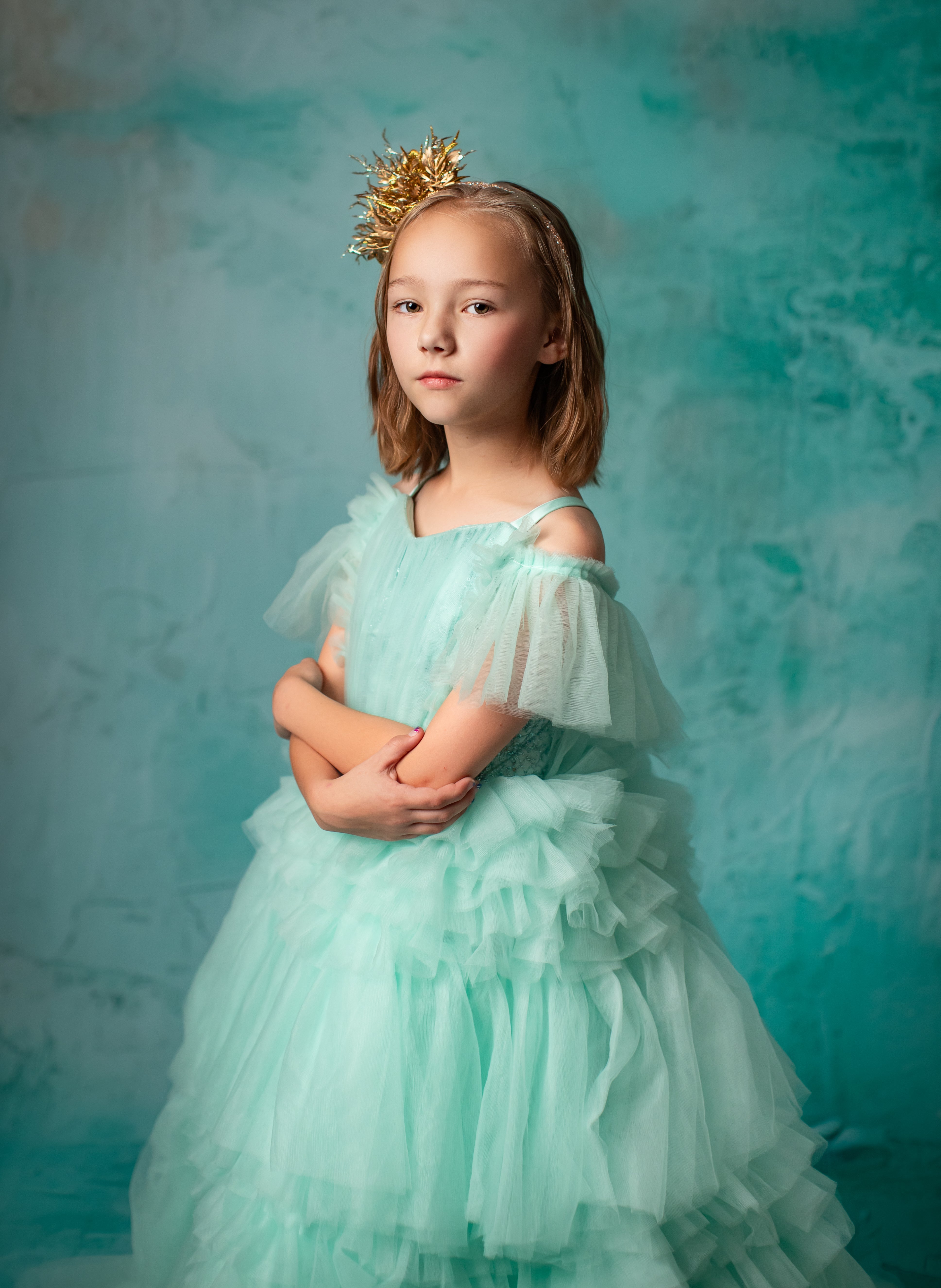 "Ethereal Whisper" -Floor Length Gown-Aqua - (6-7 Year)