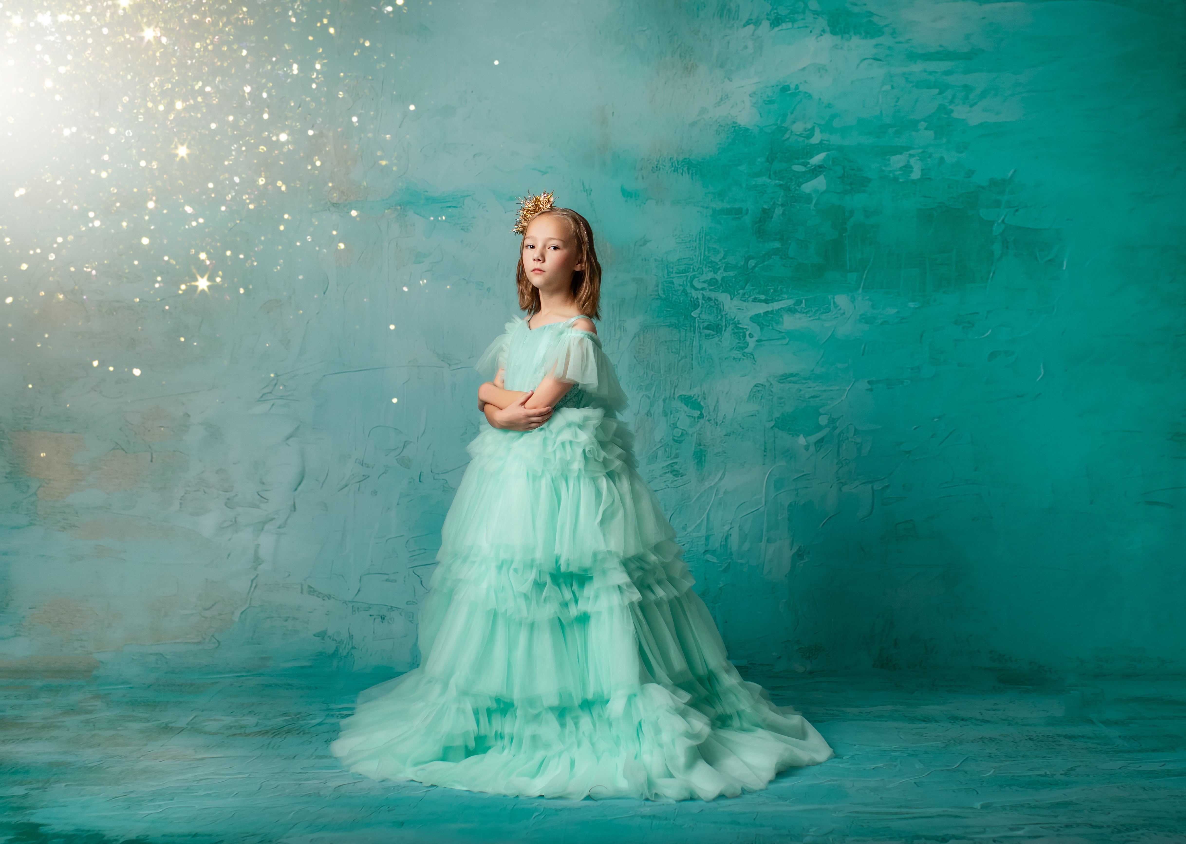 "Ethereal Whisper" -Floor Length Gown-Aqua - (6-7 Year)