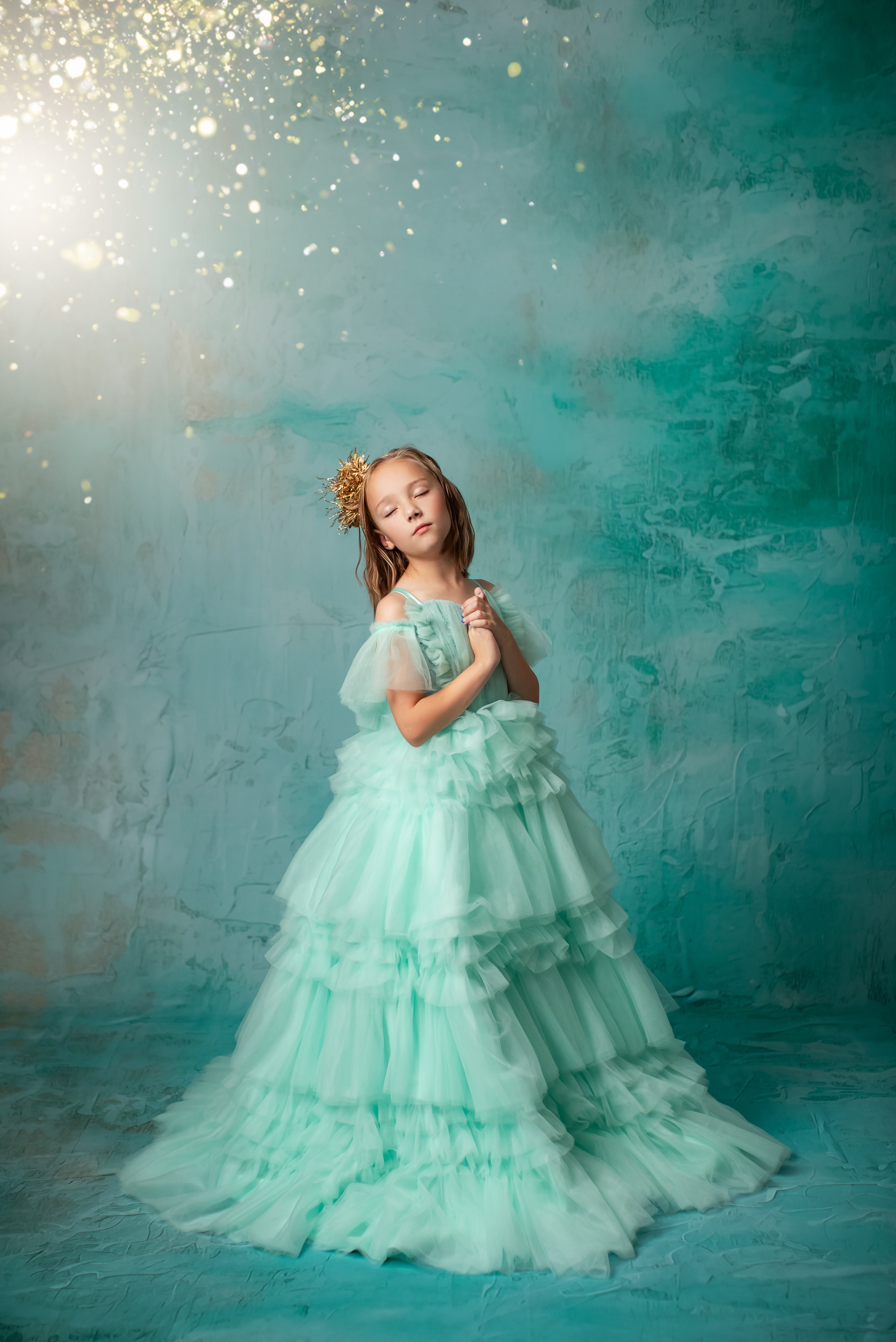 "Ethereal Whisper" -Floor Length Gown-Aqua - (6-7 Year)