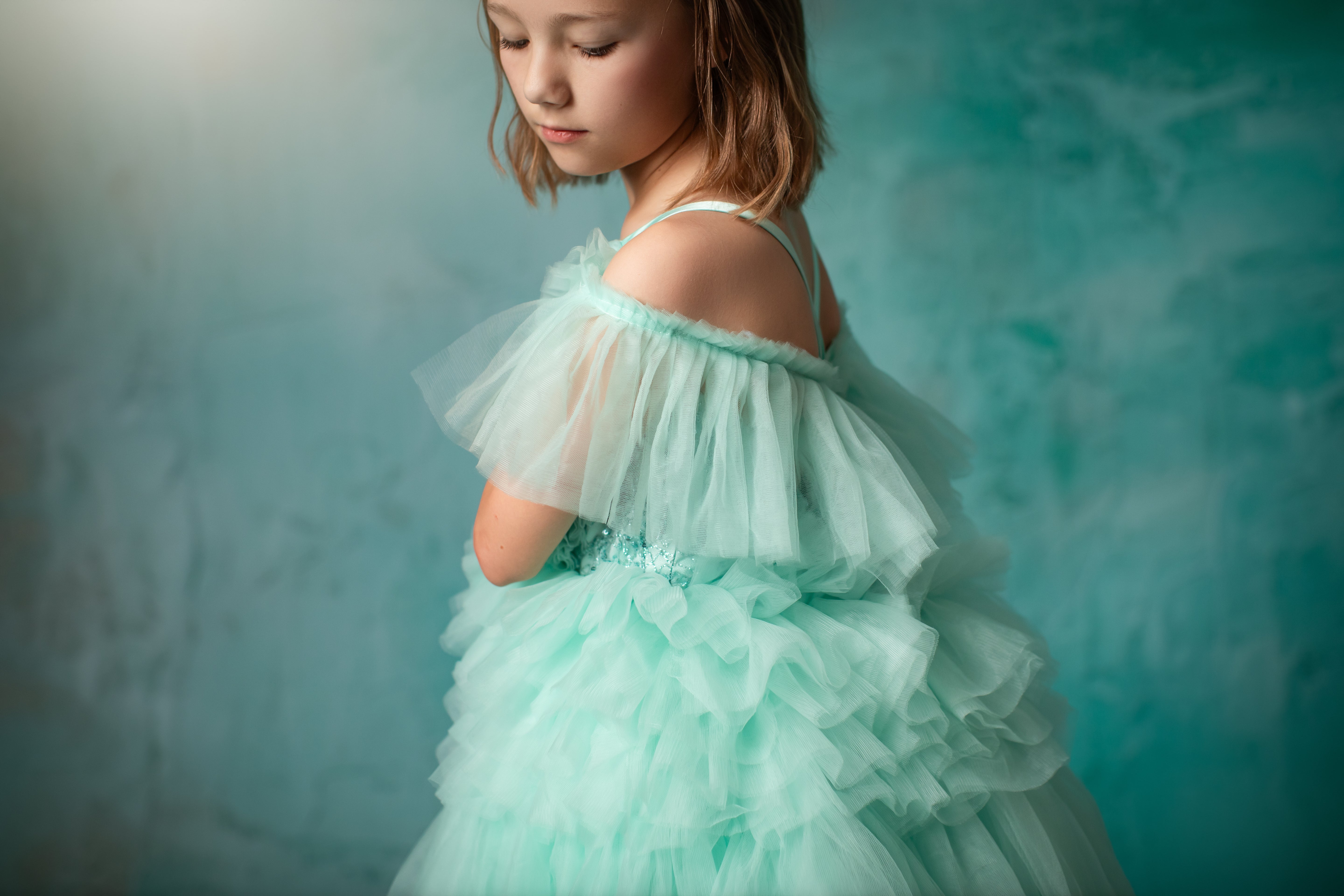 "Ethereal Whisper" -Floor Length Gown-Aqua - (6-7 Year)