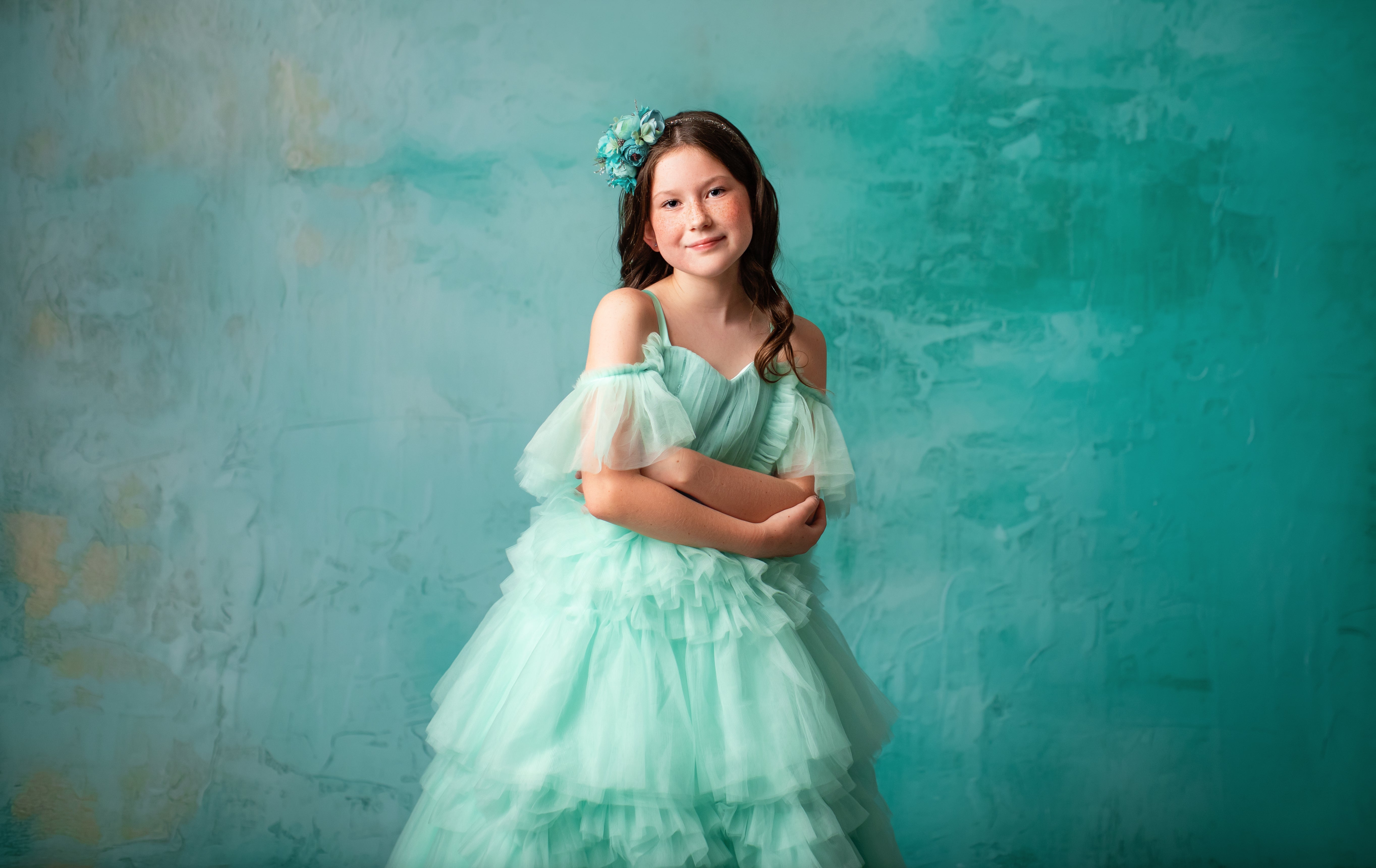 "Ethereal Whisper" -Floor Length Gown-Aqua - (6-7 Year)