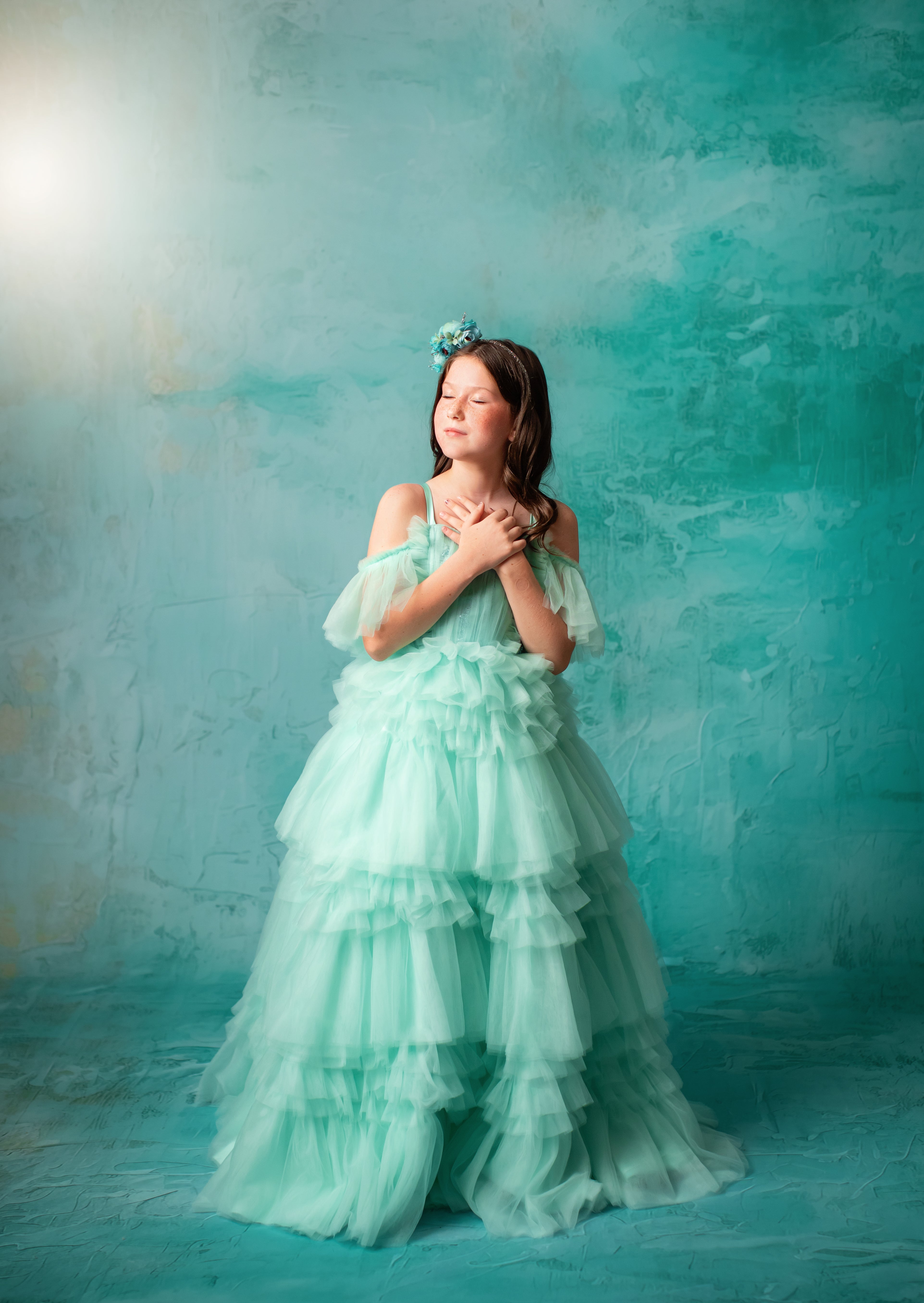 "Ethereal Whisper" -Floor Length Gown-Aqua - (6-7 Year)