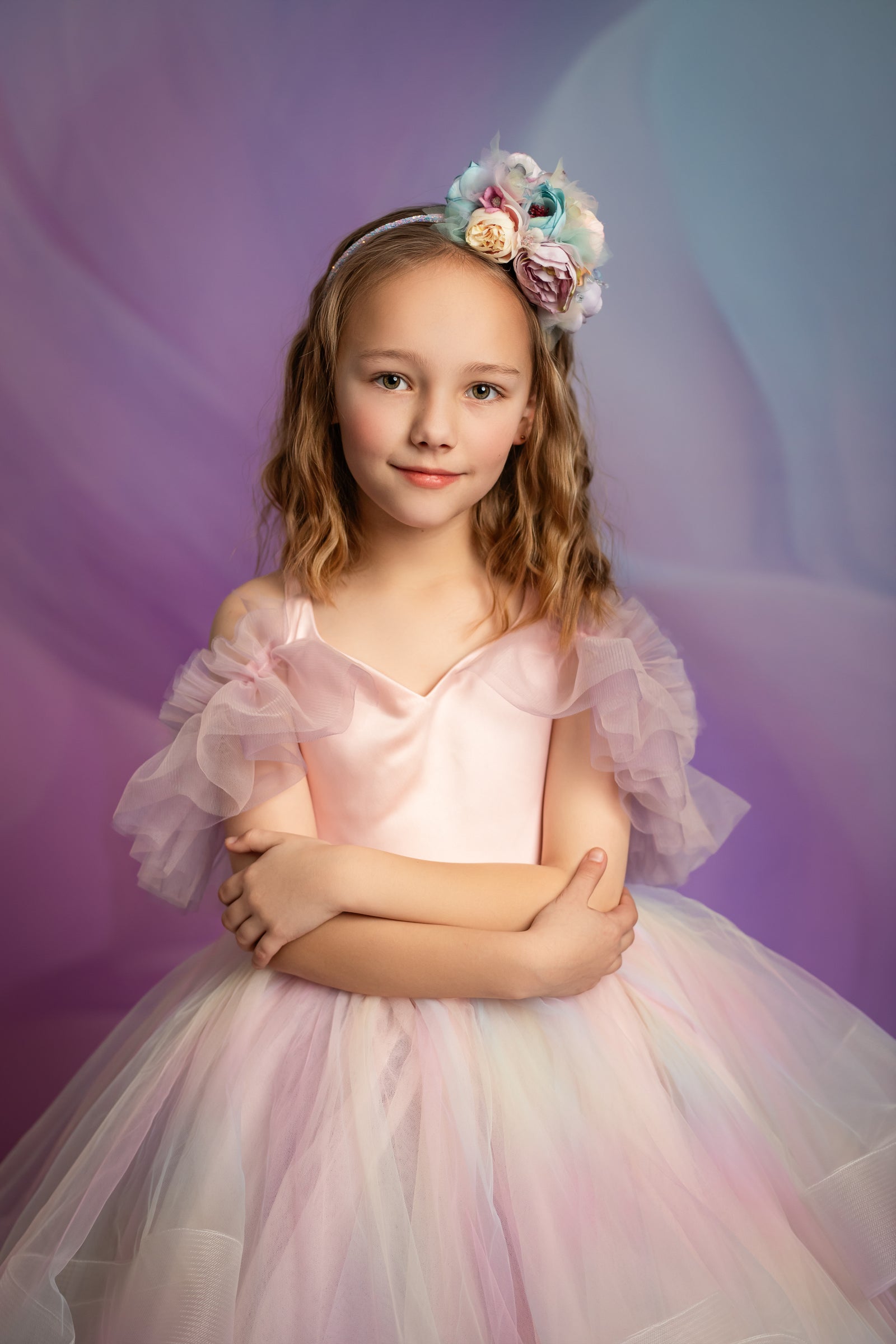 Chasing Rainbows | Customizable Pastel Dress with Detachable Tulle Sleeves for Photography & Special Occasions