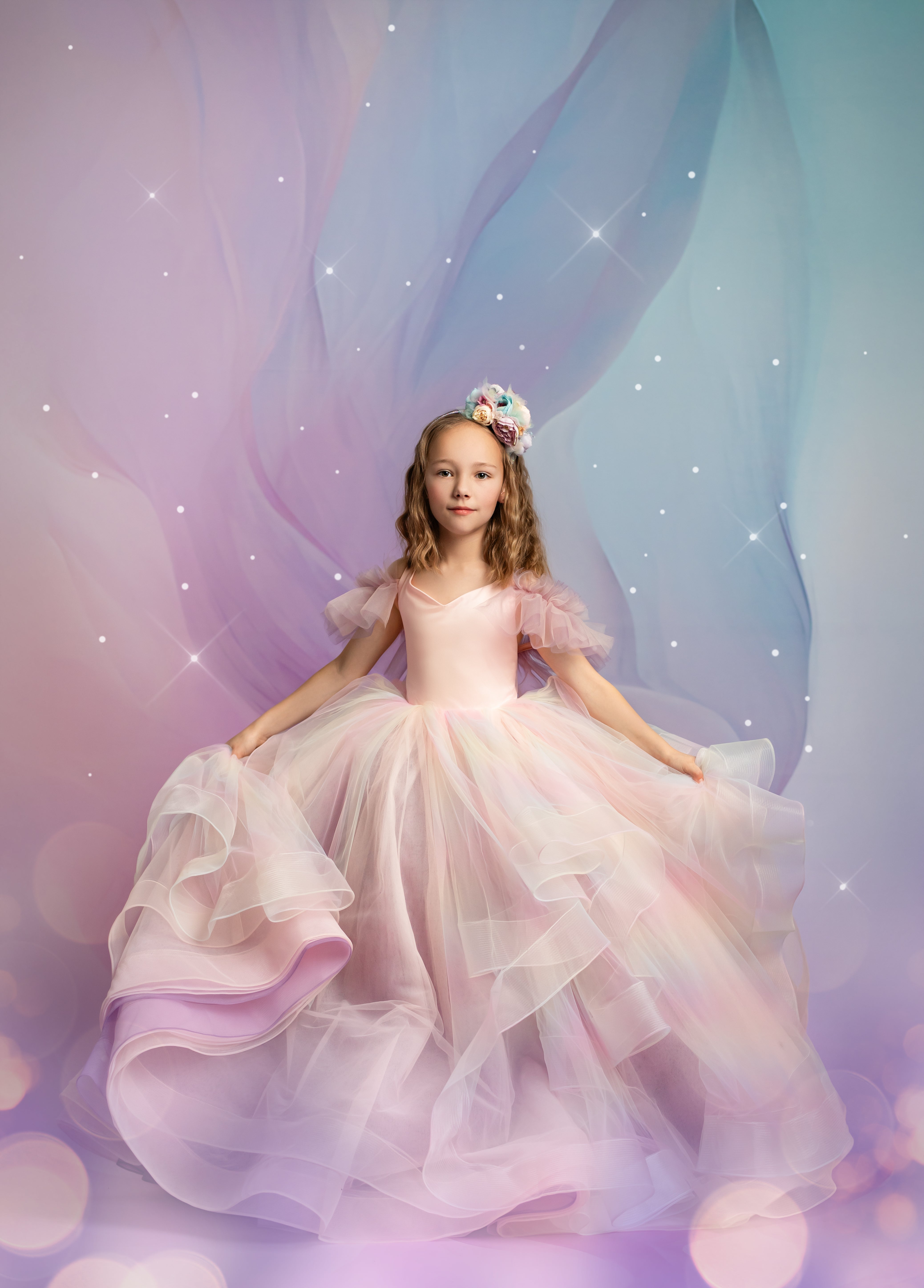 Chasing Rainbows | Customizable Pastel Dress with Detachable Tulle Sleeves for Photography & Special Occasions