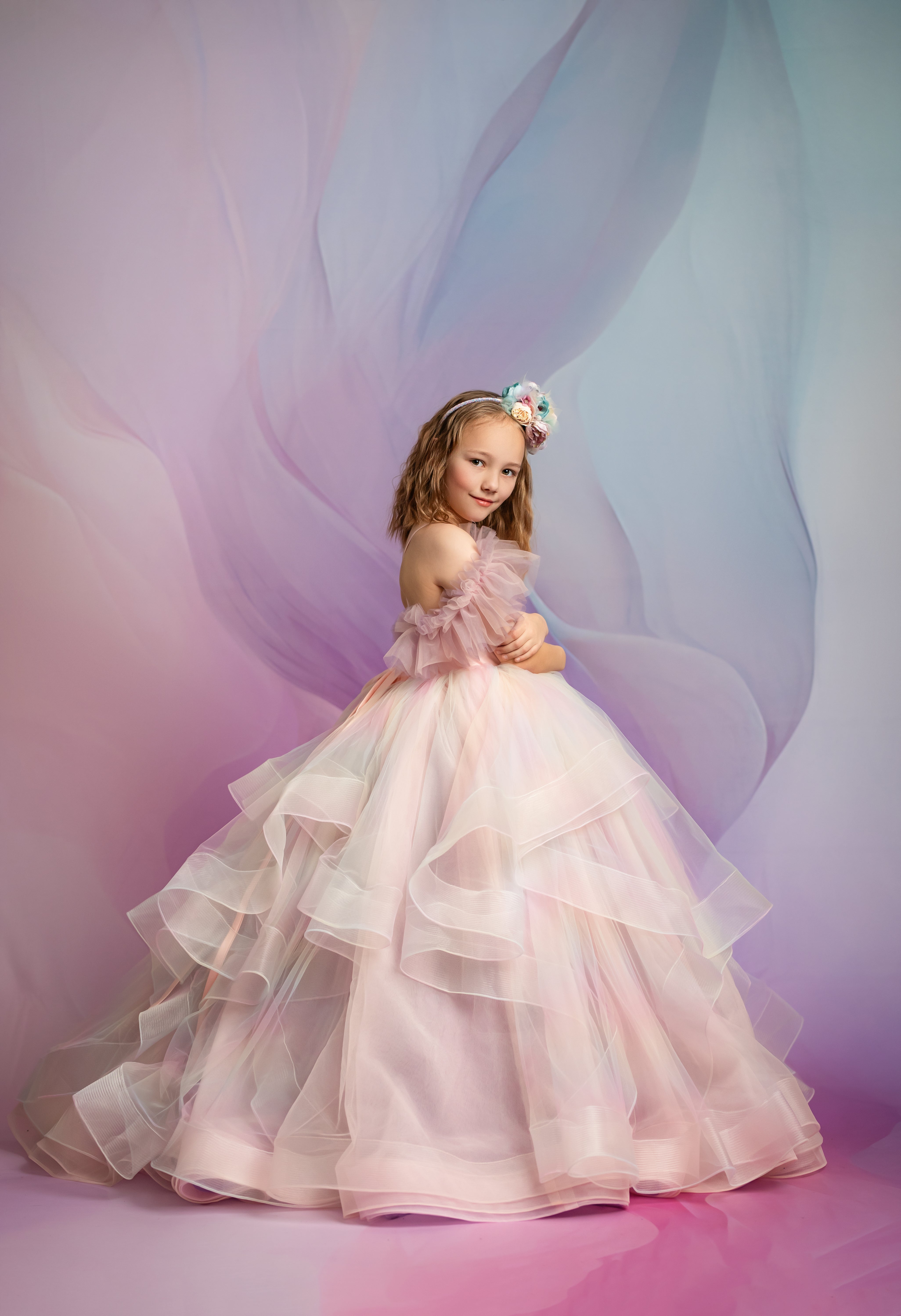 Chasing Rainbows | Customizable Pastel Dress with Detachable Tulle Sleeves for Photography & Special Occasions