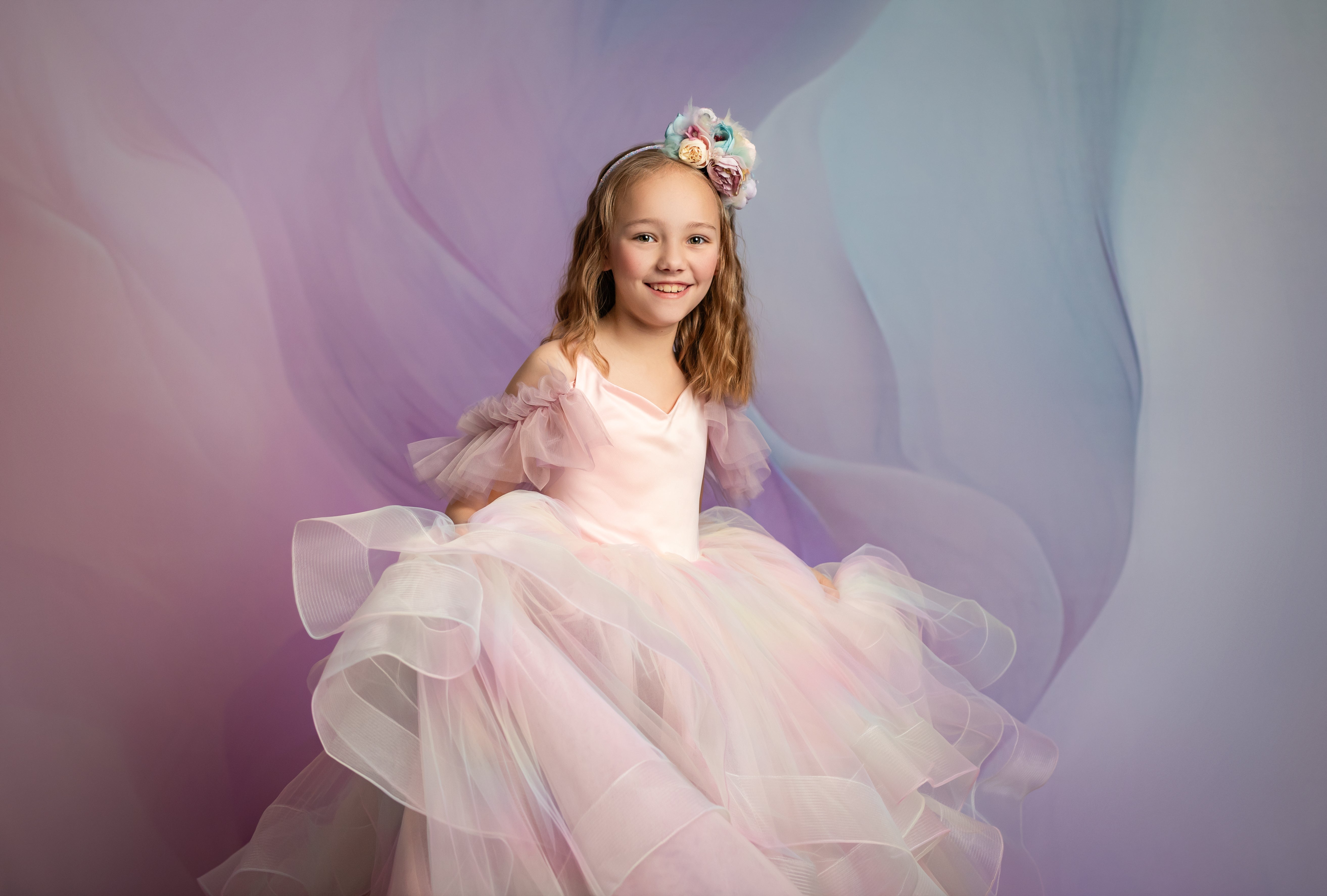 Chasing Rainbows | Customizable Pastel Dress with Detachable Tulle Sleeves for Photography & Special Occasions