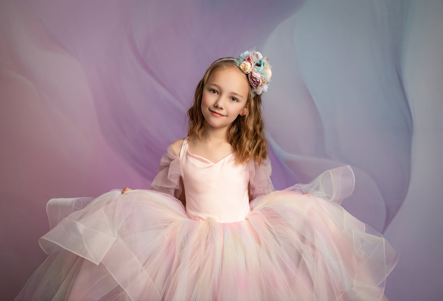 Chasing Rainbows | Customizable Pastel Dress with Detachable Tulle Sleeves for Photography & Special Occasions